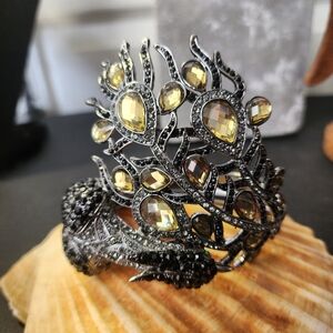 Stunning Grey Gunmetal Crystal Peacock Clamper Hinge Bracelet